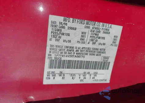 1999 Ford Ranger Xl/Xlt z USA, uszkodzony, nr VIN 1FTYR14V2XTA08775